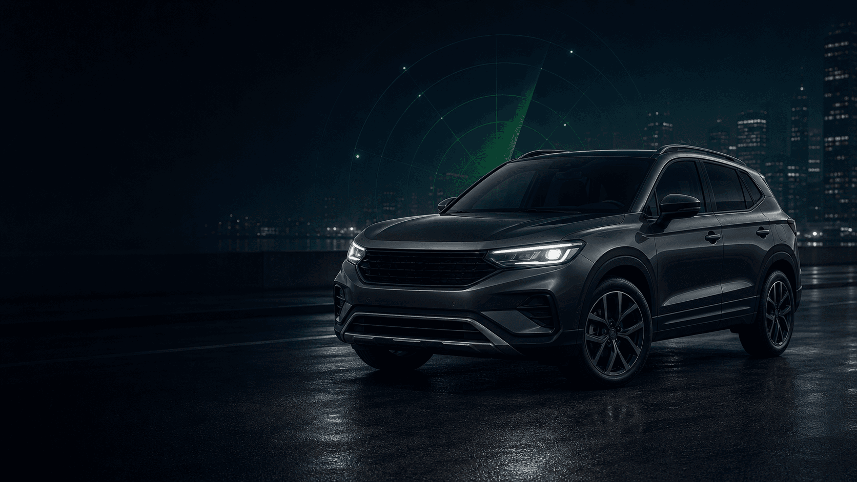 SUV moderno sendo monitorado pelo radar inteligente do Busca Carros Club